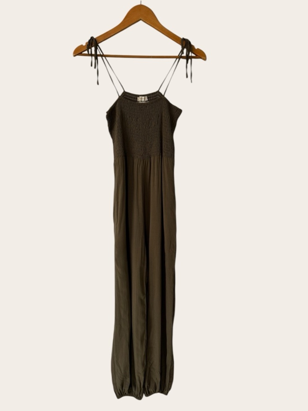 Urban Outfitters Olive Smocked Tie-Strap Jumpsuit - Picture 4 of 14